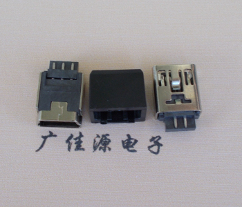 吉安MINI USB 5Pin接口 带护套焊线母座 B型180度铜壳