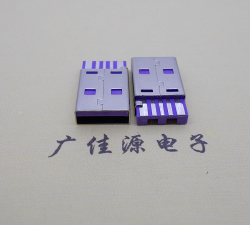 吉安短路usbA公5p焊线式大电流 紫色胶芯快充插头